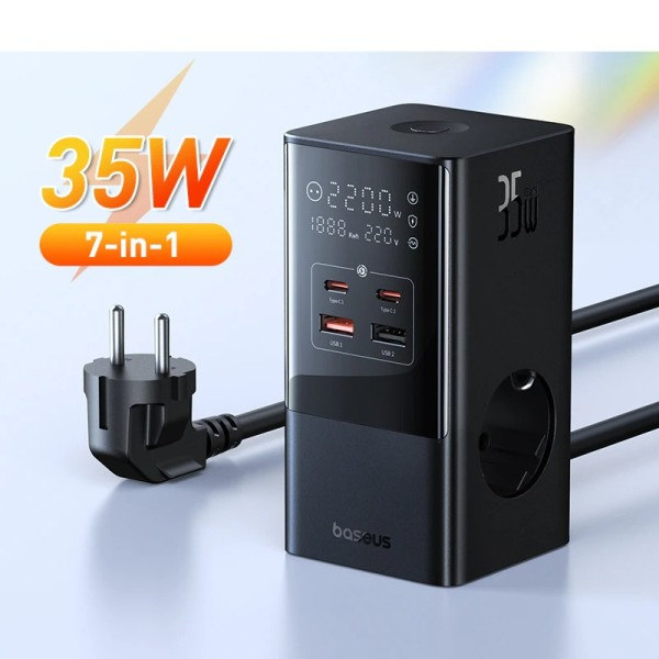 35W Hurtig Opladning Digital Power Strip 7-i-1 Ladestation 4000W Nominel Strøm Digital Skærm