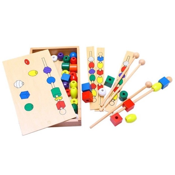 Montessori Educational Tre Leker for Barn Fargerike Shape Pinn Perle  Set Blokker Leker Tre Leker