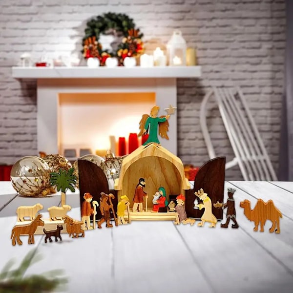 Jul Fødsel Set Klassisk Fødsel Figurer Midtpunkt Dekorasjon Fødsel Scene Tre Ornamenter