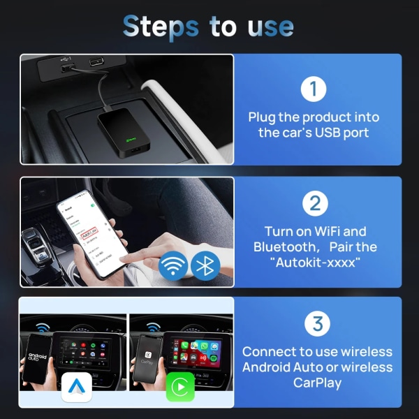 CarlinKit 5.0 Wireless CarPlay Wireless Android Auto Box 2.4G og 5.8Ghz WiFi BT Auto Connect Plug and Play For Kablet AA CP Cars