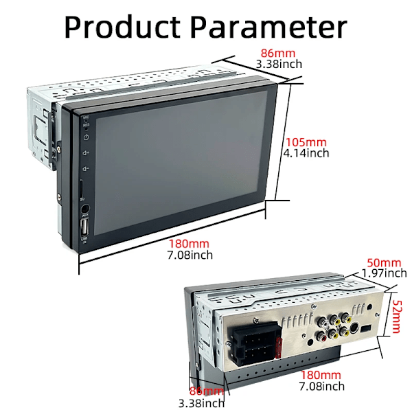 Bil Radio 7 tum 1 Din MP5 Multimedia Spelare Touch Skärm FM ISO Ström