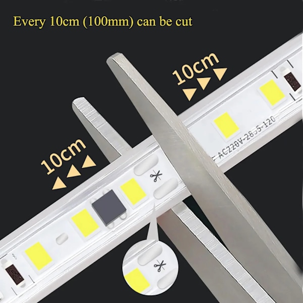 120 LED Strip Ljus 220v Flexibel &10cm Klippbar Mjuk Lampa