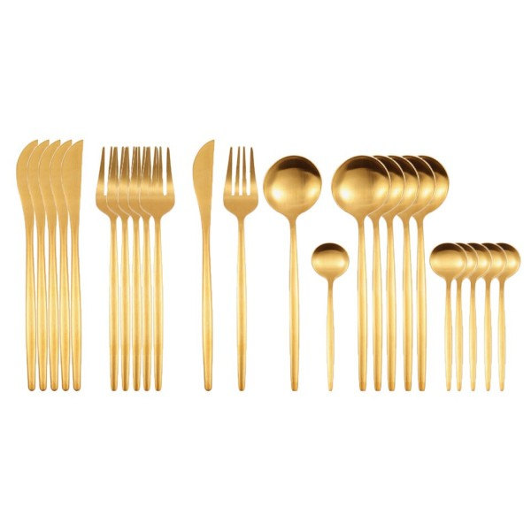 Rostfritt stål serviser set svart guld bestick sked gaffel kniv western cutleri silver serviser set