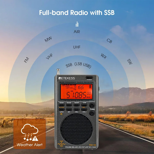 Reteness TR110 Portable SSB Shortwave Radio FM MW SW LSB AIR CB VHF UHF Fuld Band NOAA Alert Digital Radio Receiver for outdoor