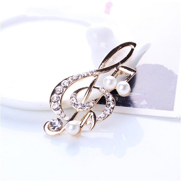 Kvinder Trendy Musical Note Perle Broche Højkvalitets Krystal Mode Tøj Tilbehør