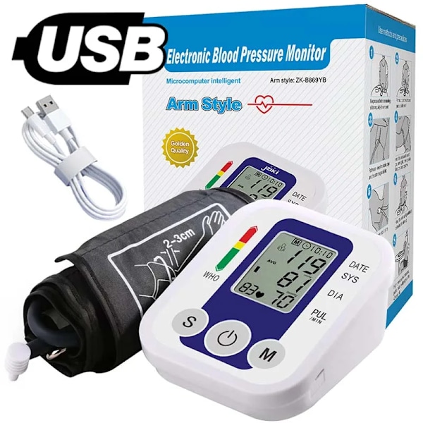 Arm Blod Tryck Monitor Tryck Sensor Monitor BP Utrustning Automatisk Tonometer Digital Tensiometer LED Display