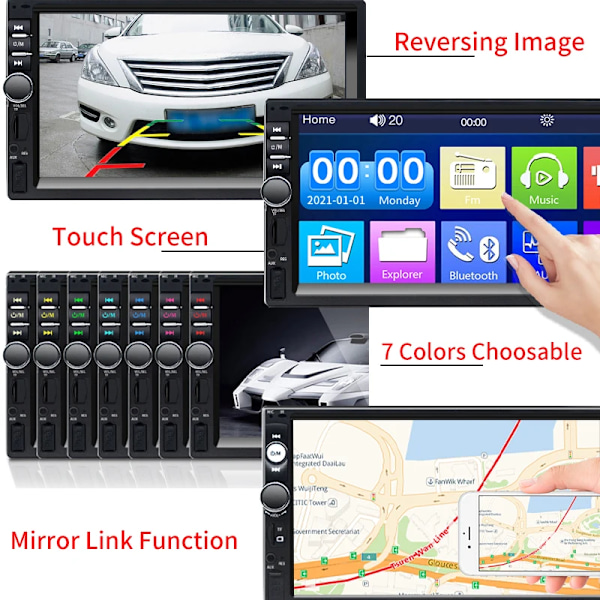7 Tommer 1 Din Bil Radio MP5 Multimedia Spiller Berøringsskjerm FM ISO Strøm Aux Input Bluetooth USB