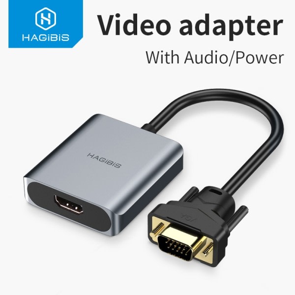 Hagibis VGA till HDMI-kompatibel adapter Med 3,5 mm AUX Audio jack 1080P hane till hona omvandlare för PC laptop HDTV projektor