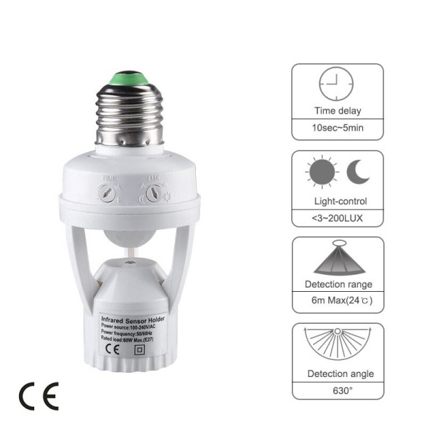 Bevegelse Sensor Lys Bryter Detektor Basis Lampe Holder