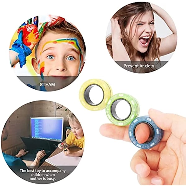 3 delar magnetiska ringar fidget leksak set vuxen fidget magneter spinner ringar  fidget paket bra gåva för vuxna tonåringar barn