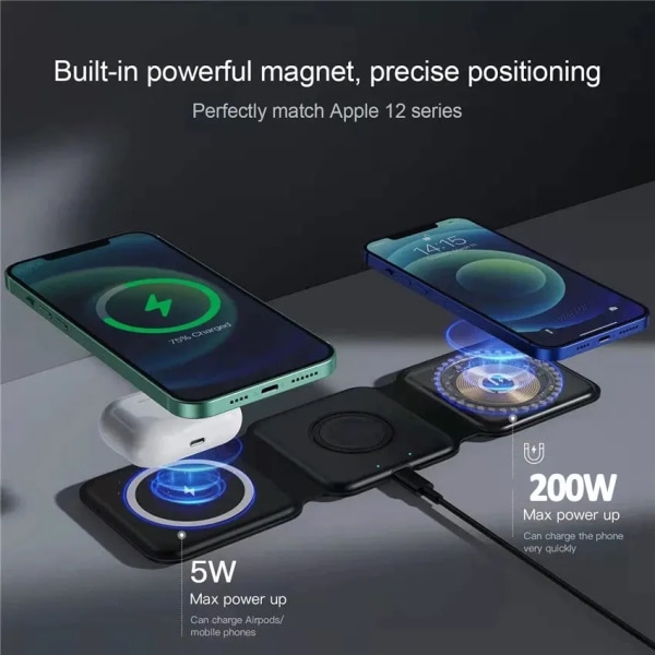 100W 3 1 Magnetisk Bärbar Trådlös Laddare Pad för iPhone 15 14 13 12 Pro Max Apple Watch AirPods Snabb laddning Dock Station