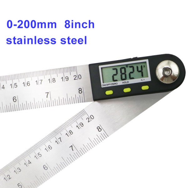 200 mm   Digital   Vinkel   Regel   Hældningsmåler   Protractor   Rustfrit   Stål