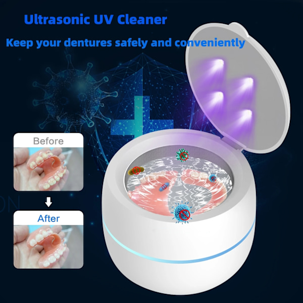 Husholdnings Ultralyd UV renser Tannlege assistent proteser bad pulserende rengjøring sett for smykker falske tenner oppretting holder