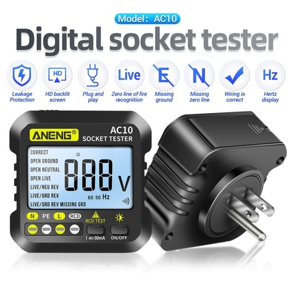 Digital Display Ström Socket Tester Voltmeter Portabel ABS Plast Polaritetsdetektor Test Verktyg