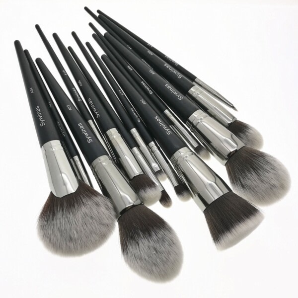 Makeup Brush Set 15st Hög Kvalitet Svart Naturlig Syntet Hår Nake Up Brush Verktyg Kit