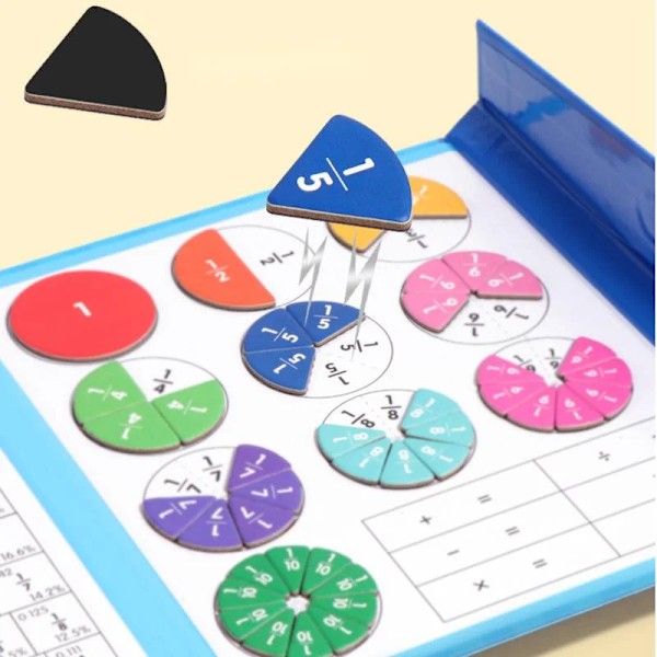 Magnetisk brøk læring matematik legetøj montessori regne undervisning hjælpemidler træ bog undervisningslegetøj til børn