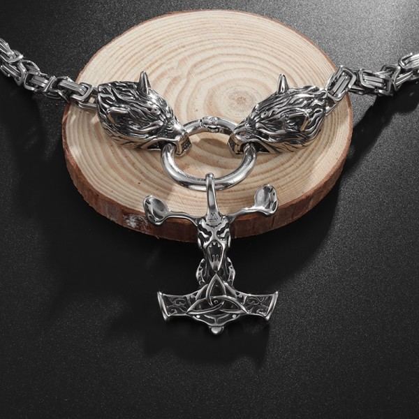 Muoti Retro Viking Suden pää Kaulakoru Paholainen lammas Pää Thor's Hammer Celtic Pattern Ripus Mies's dominoiva korut