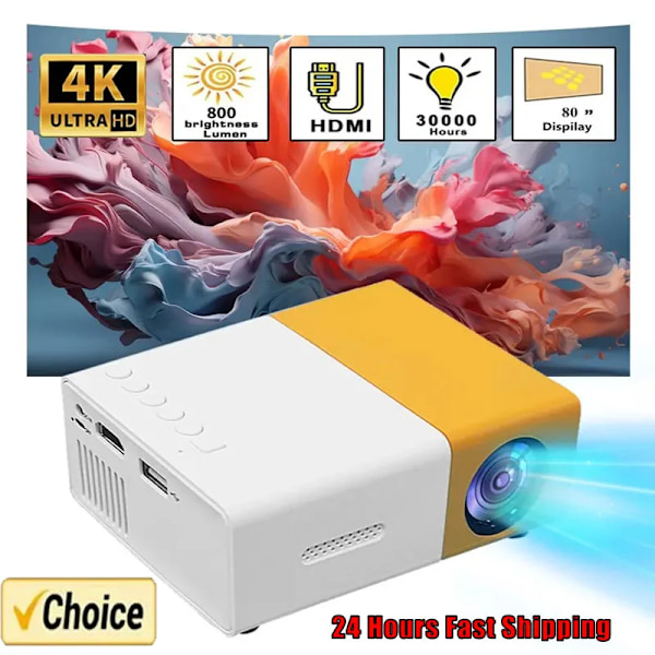 Mini LED Projektor 1000 Lumen 320x240P HDMI-kompatibel USB Lyd Hjem Media spiller