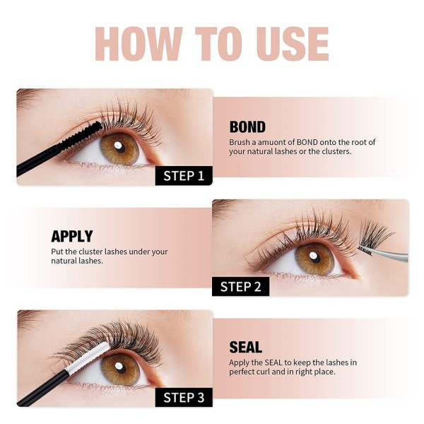 Lash Bond and Seal og Fjerner Kit Clusters Vippe Lim Fjerner Vanntett Gjør det selv Vippeforlengelser Lim