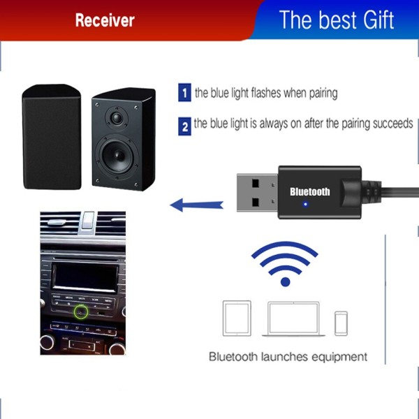 Mini 3.5MM Jack AUX Bluetooth Receiver Car Kit Audio MP3 Music USB Ström Adapter