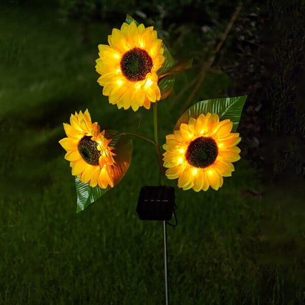 3 hoveder solsikker plæne lys vandtæt udendørs sol lys