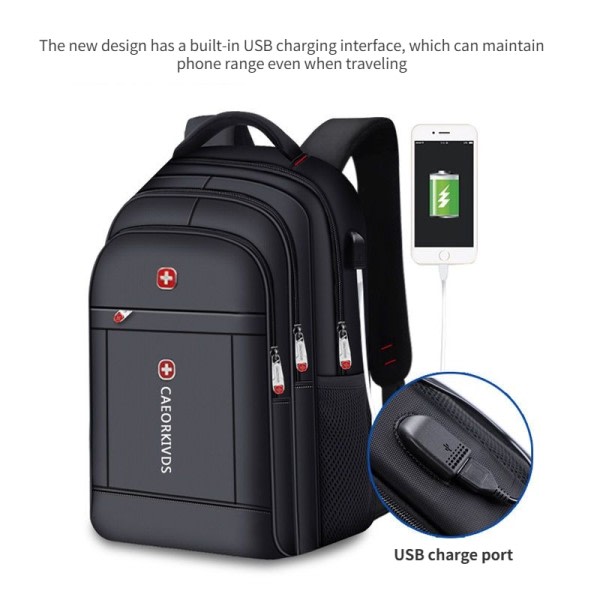 Män's Large Capacity Ryggsäck USB Laddning Bärbar dator Ryggsäck