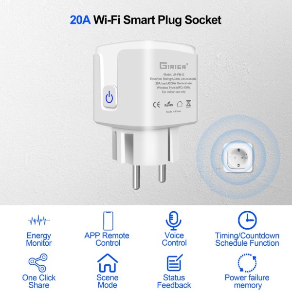 Wifi Smart Plug 20A EU Smart Socket Outlet virta näyttö ajastimella