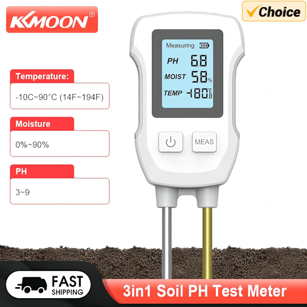 3in1 jord PH testare LCD skärm jord termometer PH temperatur fuktighet mätare jord testare