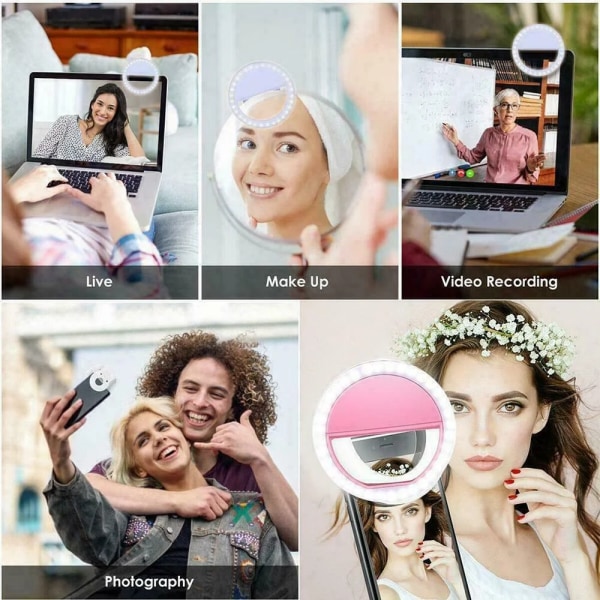 USB lataus LEd selfie rengas valo matkapuhelin linssi LED selfie lamppu rengas iPhonelle Samsung Xiaomi puhelimelle selfie valo