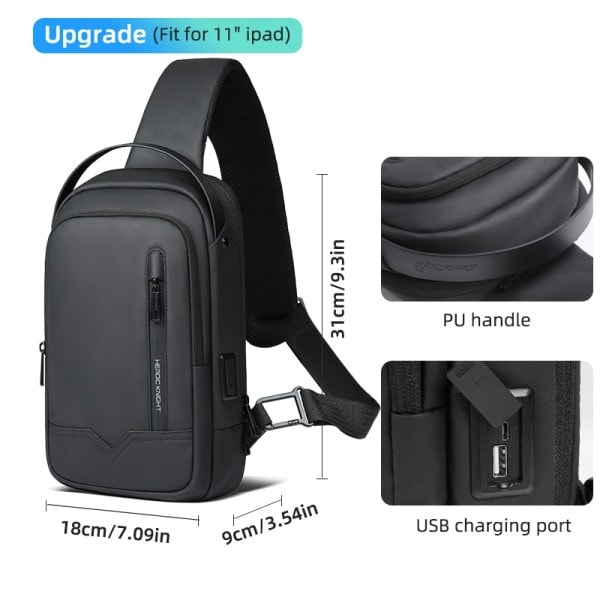 Män's axelväska USB laddning port pack hane vattentät crossbody stöldskydd väskor designer väska
