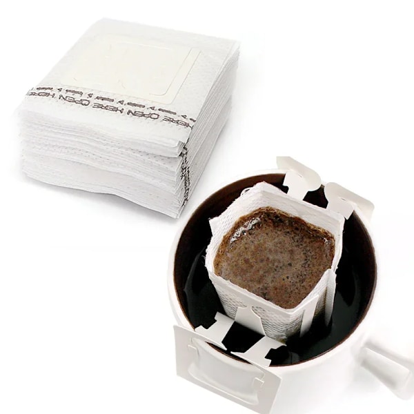 Best kvalitet 100 stykker kaffe filter papir poser engangs drypp kaffe pose håndtak hengende øre espresso kaffe tilbehør te verktøy