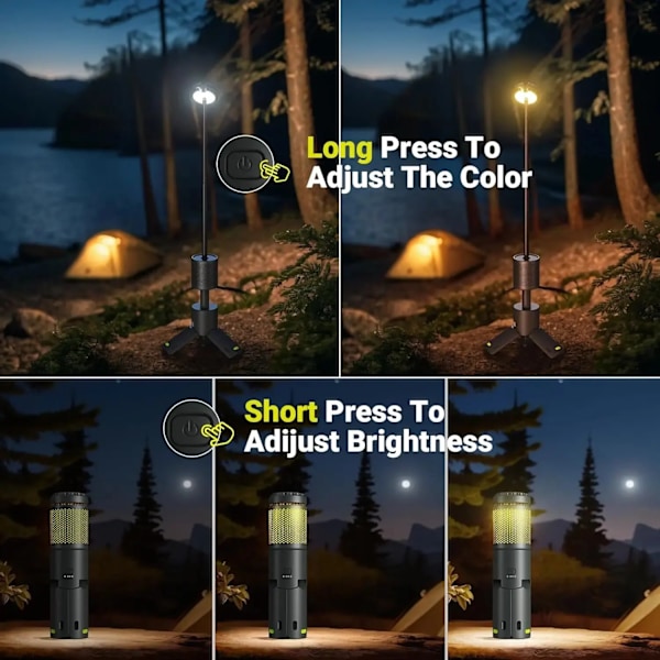 LED Utomhus Camping Lantern UBS Uppladdningsbar Justerbar Färg Temperatur Utomhus Portabel Lantern