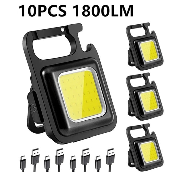 10 kpl mini LED 1800LM taskulamppu avaimenperä monitoimi kannettava COB Camping lamput
