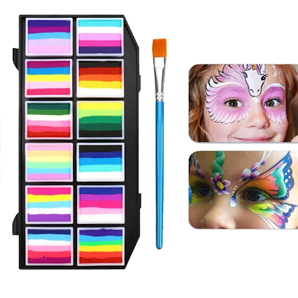 12 färger vattenlöslig regnbåge palett barn's ansikte kropp färg halloween scen makeup
