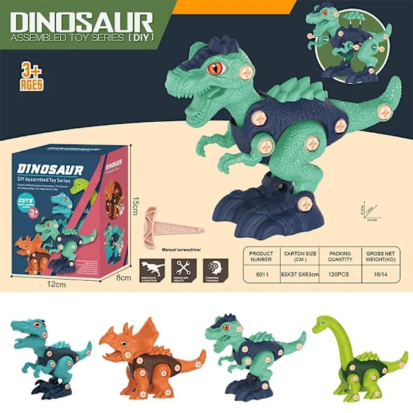 Gör det själv dinosaurie leksak med elektrisk borr skruvar och byggklossar för montering och konstruktion