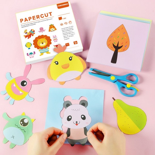100 st set tecknad film färgglad papper vikning och klippning leksaker barn djur bok konst hantverk