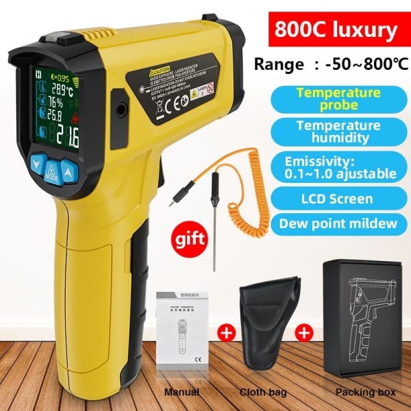 Digital Infraröd Termometer 800/600/400C Adaptiv Emissivitet Beröringsfri Temperatur Meter Laser Pyrometer