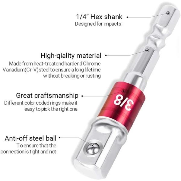 3 bitar Impact Driver Socket Förlängning Adapter Utökad Omvandlare Power Drill Sex Till Hög Speed Mutter Hane Firkant skiftnyckel