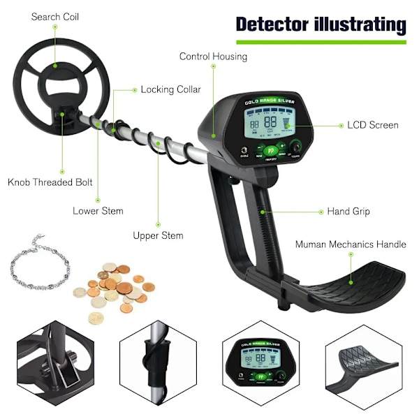 Professionell Metal Detektor Underground Guld Detektor Hög Precision Metal Finder Vattentät Search Coil Seeker Treasure