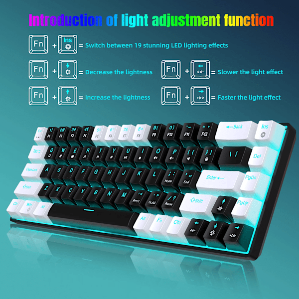 68 Keys Mekaniskt Tangentbord Ergonomi RGB Bakgrundsbelyst LED Hot Swappable Blå Switch Gaming Tangentbord för PC Bärbar dator Kontor