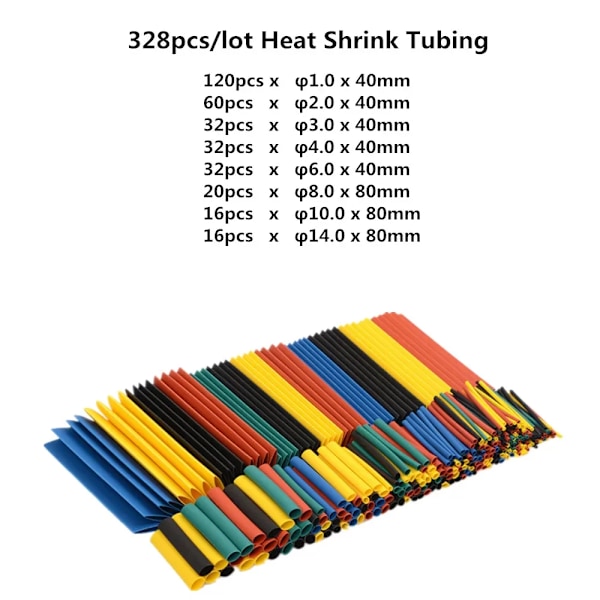 328 stykker Varme Shrinkable Tube Isolation Miljø Beskyttelse Varme Shrinkable  Elektrisk Kabel Sleeving