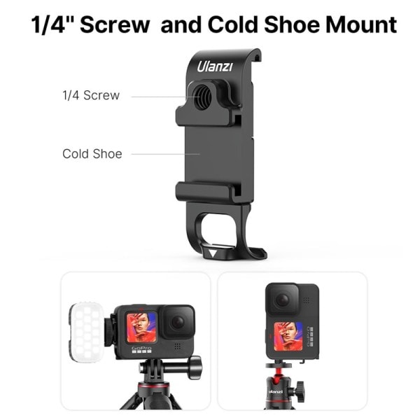 Metall Multi-Function Batteri Kåpa För GoPro Hero 11 10 9 Batteri Lock Med 1/4'' Kall Sko Mount Mikrofon
