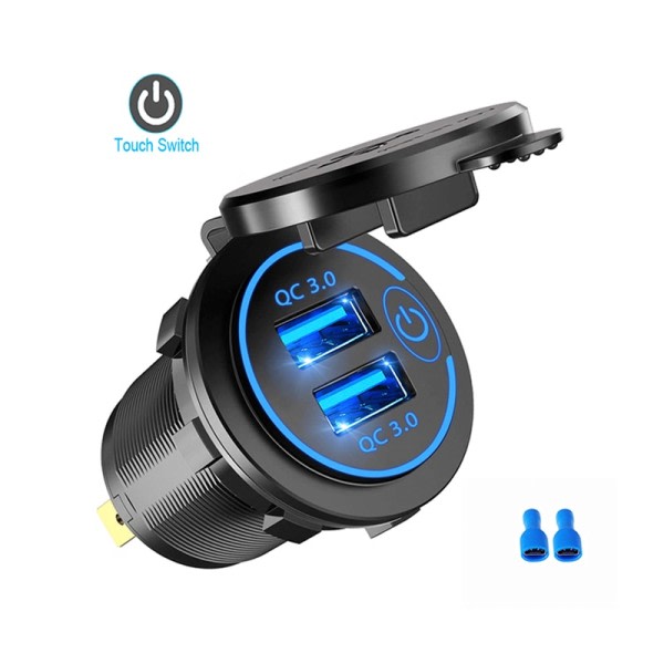 Dobbelt USB Bil Oplader Socket Vandtæt 12V/24V QC3.0 USB ABS Hurtig Oplader Socket Strøm Udtag med Touch Switch