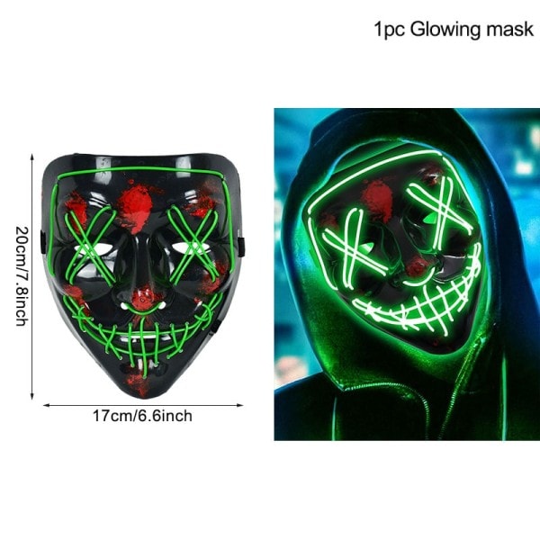 LED Halloween naamio Luminous Glow In The Dark ripsivärit Halloween juhla asu