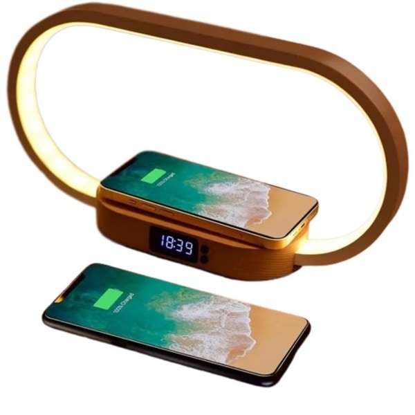 Multifunksjon Trådløs lader Pad Stativ Klokke LED Skrivebord Lampe Natt Lys USB Port Rask Lading Stasjon Dokk