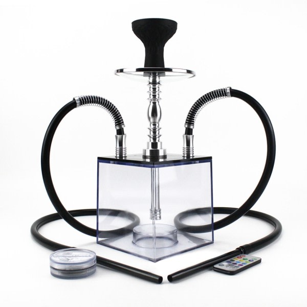 Kub Akryl Hookah Set med 2 Slang LED Ljus Silicon Skål Hookahs Narguile Sheesha Låda