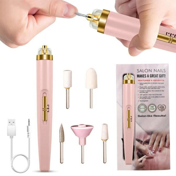 5 i 1 elektrisk neglelak boremaskine med lys bærbar mini elektrisk manicure kunst pen værktøj