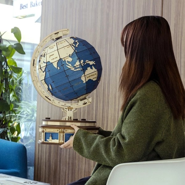 Robotime 3D Globe Træ Puslespil 567 stk Oversized DIY Rotable Spil Samling Legetøj