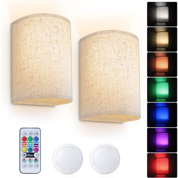 RGBW trådlös vägg lampa med tyg lampskärm fjärrkontroll dimbar timing vägg lampa