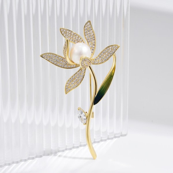 moderiktigt lyx narcissus corsage koppar mikro inläggningar växt brosch dam kläder accessoarer